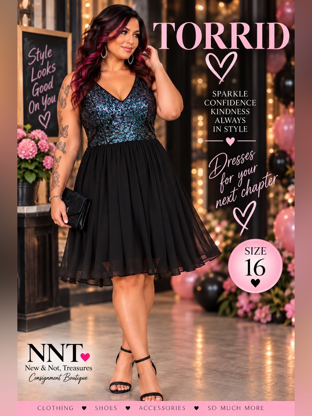 Torrid Black Dress with Iridescent Sequin Bodice size 16